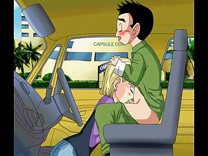 Android 18 sucking krillins 'tec all round the automobile